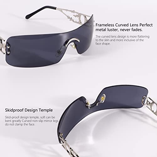 Rimless Y2k Sunglasses For Women Men Rectangle glasses  display picture 1