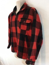 Woolrich Mens 46 Red Buffalo Plaid Vtg USA Made Zip Front Unlined Wool Jacket