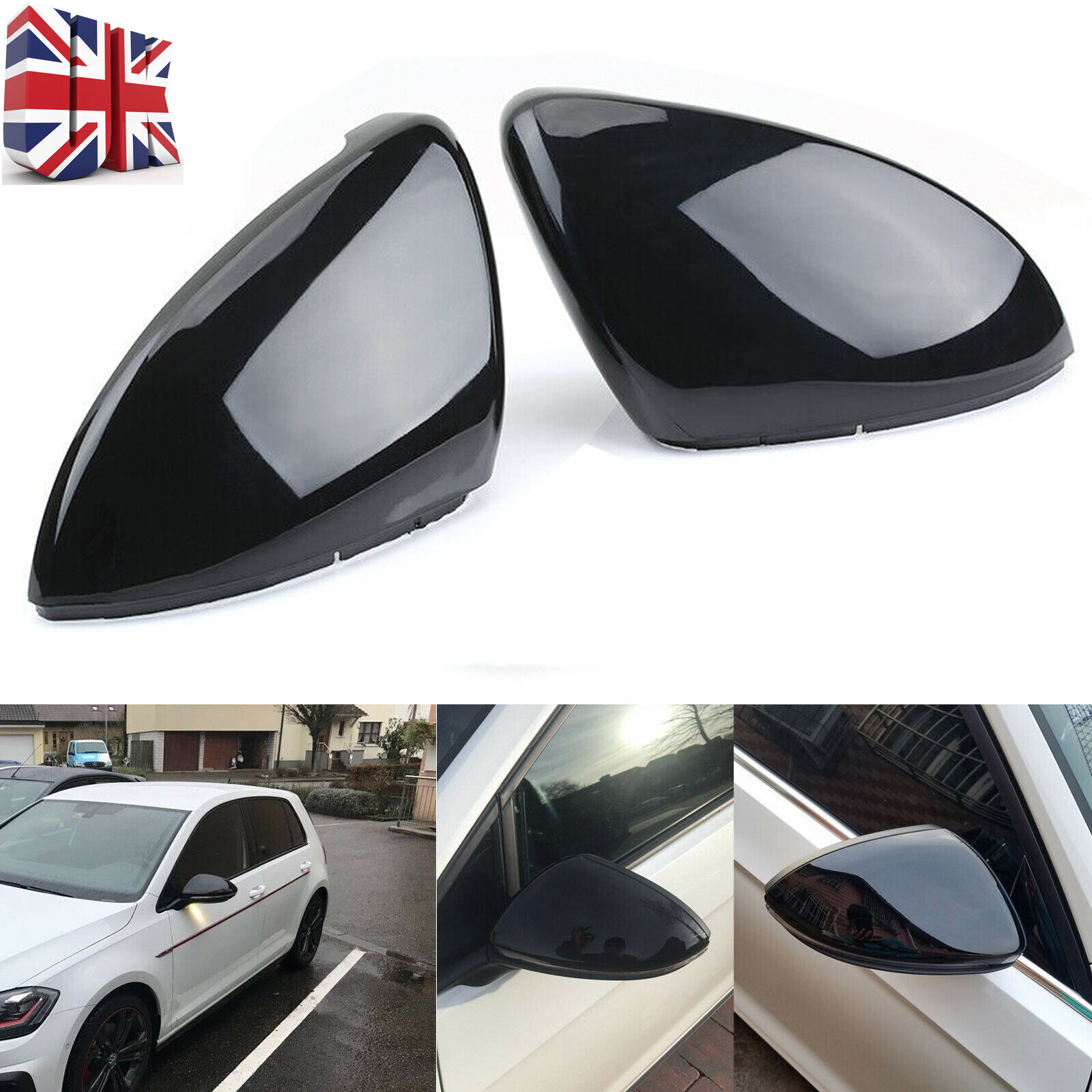 Gloss Black Wing Mirror Cover Caps Casing For VW GOLF MK7 MK7.5 GTI R