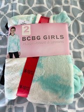 BCBG Girls Plush Hoodie  Legging M 10/12 Aqua Black Long Sleeve 2 PC Set
