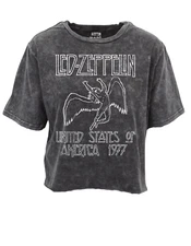 LED ZEPPELIN ICARUS VINTAGE WASH RAW HEM CROP WOMENS T SHIRT