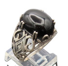 925 Silver  Vintage Oval Onyx Cutout Swirly Carved Band Ring Sz 10.5  RG27098