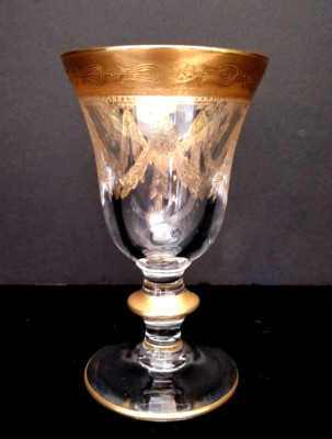Medici Gold Glass Water Goblet, Antique, Rare,  Italian. Arte Italica.