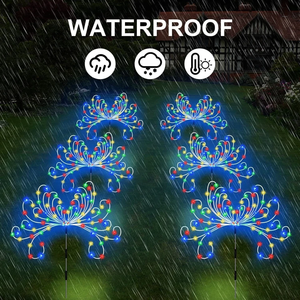 3 Sets Solar Fireworks Lights Outdoor Garden Party Xmas Fairy Wedding Lamp IP65 - Image 4 of 4