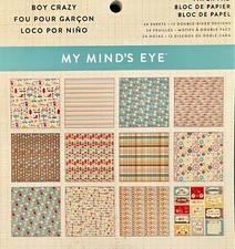 MY MIND'S EYE 6 X 6 designer paper pad BOY CRAZY 24 sheets NEW