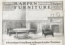 KARPEN Antique Leather Furniture Living Room Set & Louis XVI Chair 1907 Print Ad