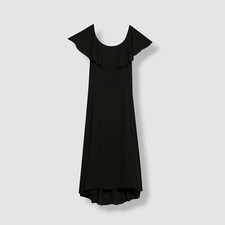  375 Theory Women's Black Ruffle Recycled Polyester Scoop Neck Midi Dress Size 4