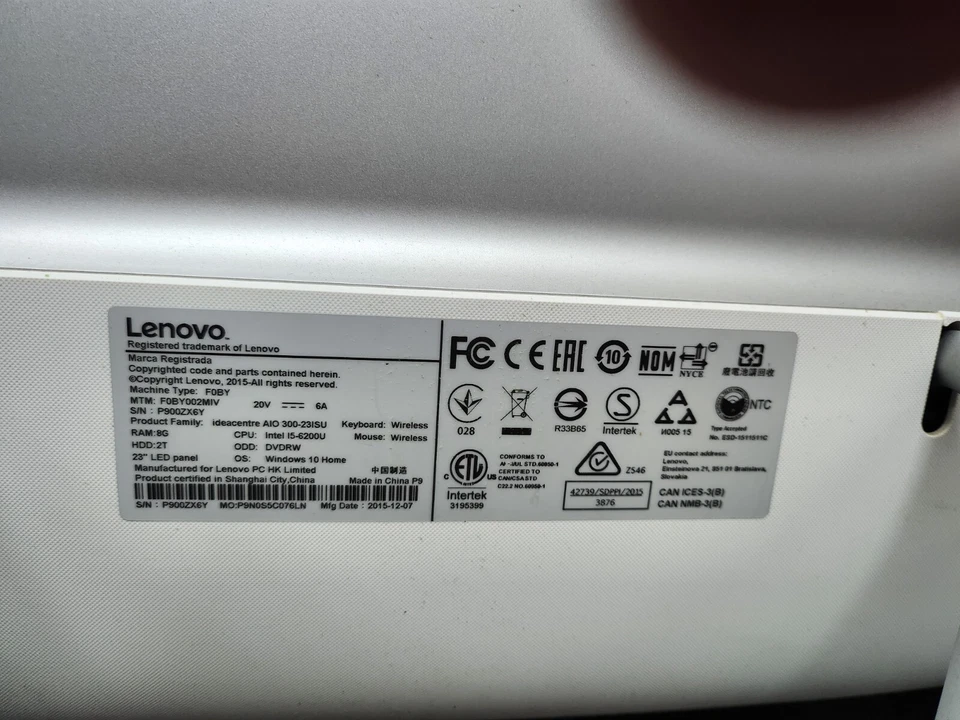 Lenovo All in One AIO 300-23ISU i5-6500 CPU, 2TB, 8GB Memory 23" PC w/Power Adap - Image 3 of 4