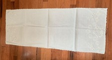 Hand-Embroidered White Linen Table Runner With Floral Butterfly Design 42x16
