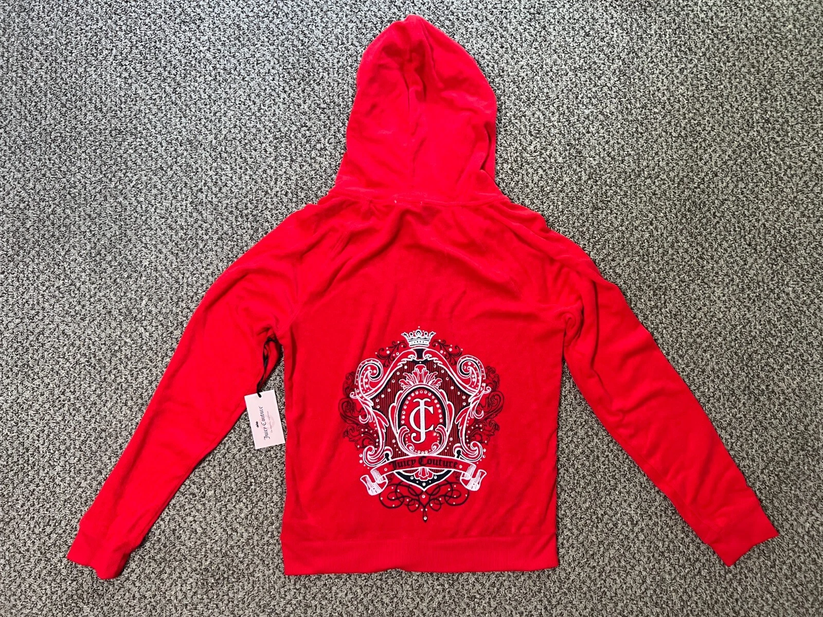 Juicy Couture Women's Towel Terry Twisted Rib Trim Hoodie True Red Sz Medium