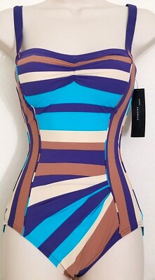  MARC JACOBS 1PC VINTAGE STRIPE Bandeau Maillot PLEATED SWIMSUIT SZ XS NWT!