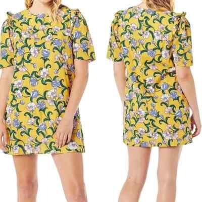 Moon River Linen Floral Shift Dress NWT Women XS Yellow Short Sleeve Casual  Mini | eBay