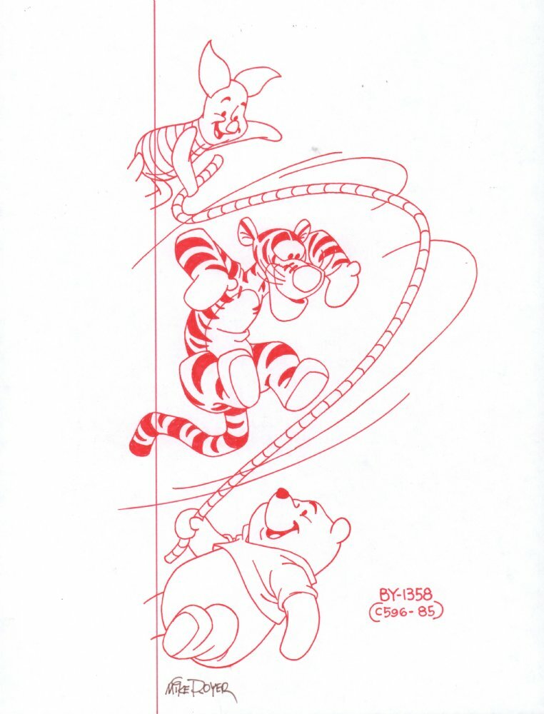Winnie-the-Pooh Disney Red Ink Concept Art Tigger Piglet BY-1358