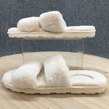 Star Above Slippers Womens 7 Slip On Slides White Faux Fur Comfort Open Toe
