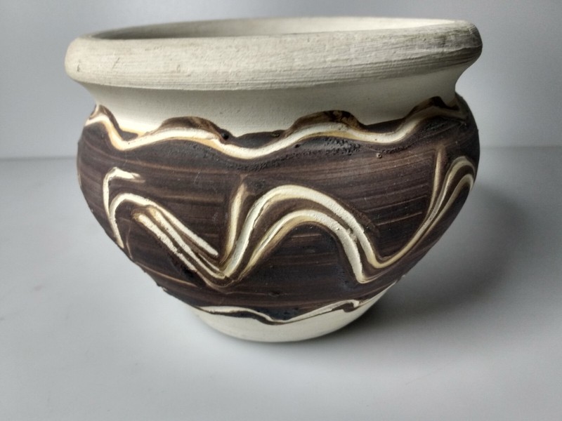Vintage Signed CHEROKEE NC Pottery Planter Pot Brown Tan Tribal Design sgraffito