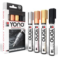 NEW Marabu YONO 4pk Pens Acrylic Bullet Tip 3mm Paint Markers METALLIC Colours