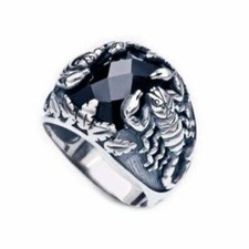 Scorpion Signet Men's Rings, 925 Sterling Silver with Black Cubic Zirconia 12.5