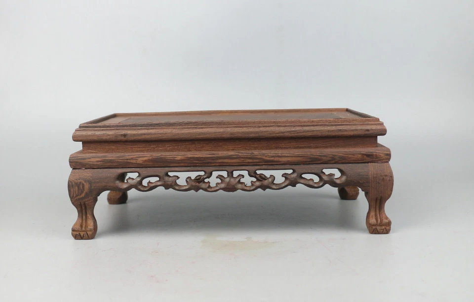 Wooden stand brown ji-chi wood rectangle curio display base for vase figure potQ - Image 3 of 4