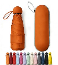 Baraida Mini Umbrella for Purse with Case, Sturdy Travel Mini/Pocket, Orange