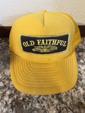 VTG Old Faithful Patch Trucker Yellow Hat Cap Snap Back Mesh Yellow Size L