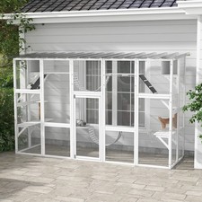 Catio Playground Outdoor Cat Enclosure Wooden w/ Roof White