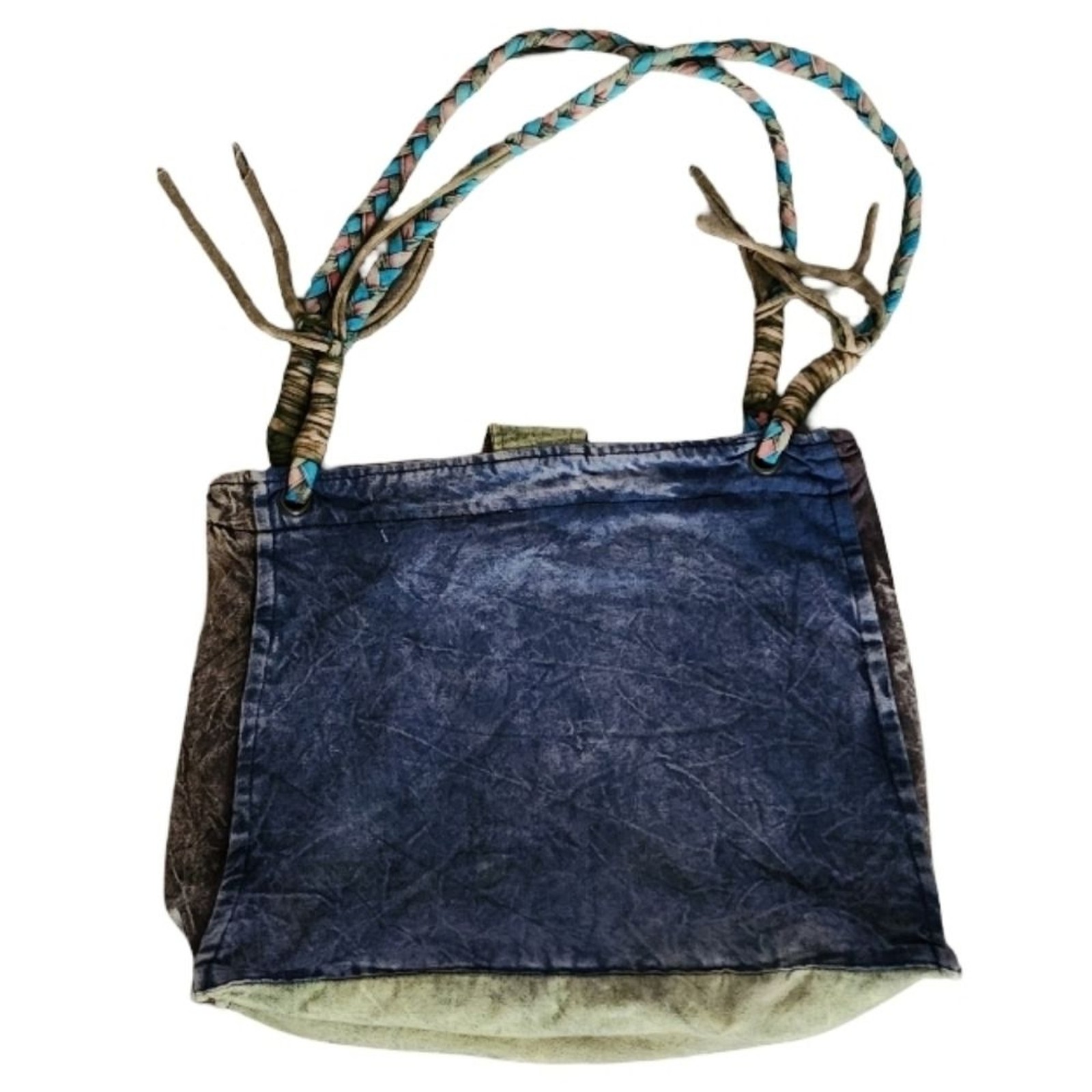 Boho Patchwork Shoulder Bag Multicolor Woven Latt… - image 2