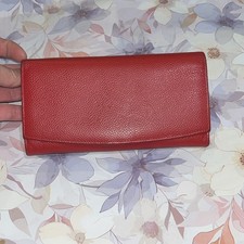 Vintage Coach Red Leather Bifold Long Wallet ITALY 11 Card 1 Coin 5 Cash Pocket