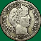 1914 Barber Dime Fine F Coin #34605
