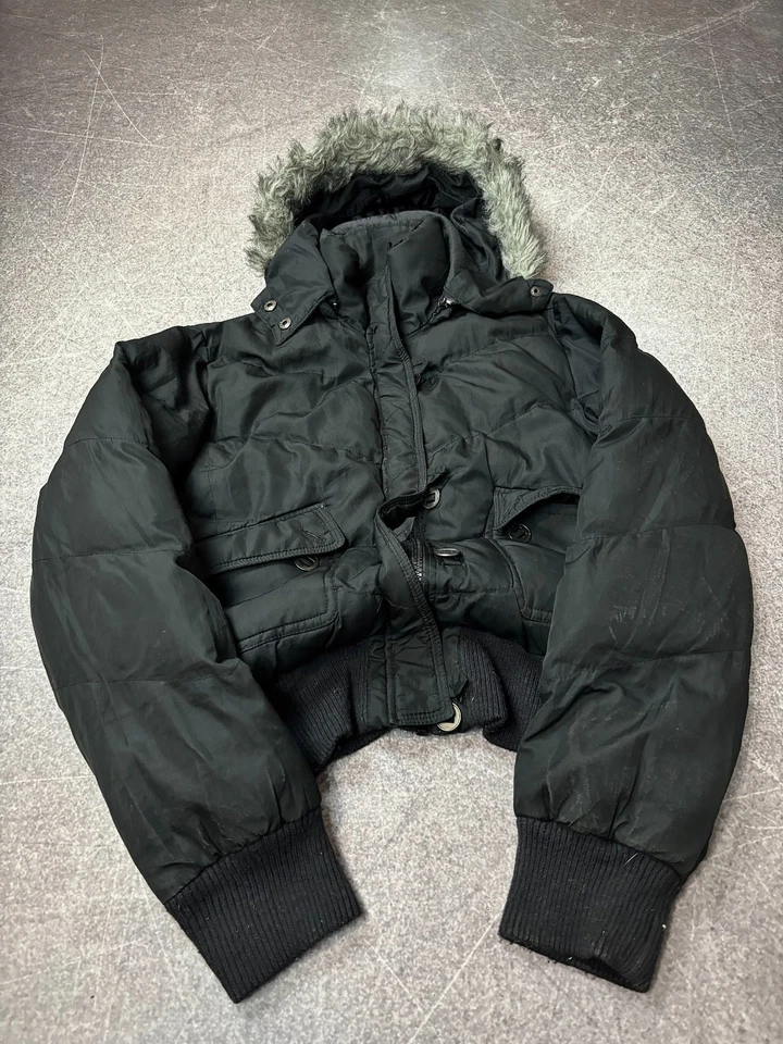 VINTAGE STREETWEAR JAPANESE STYLE HOOD BLACK JACKET WITH FUR 90s Y2K - Image 2 of 4