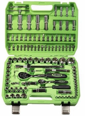 DSD TOOLS 108-teilig 1/4 Zoll & 1/2 Zoll Bohrer metrisch Steckschlüsselsatz mit Ratschen & Bits DS1033