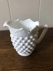 Vintage FENTON Milk Glass HOBNAIL Creamer Pitcher 3.75" Scallop Edge