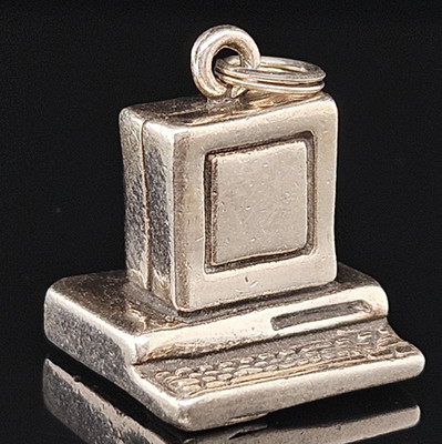 Sterling Silver 3D DESKTOP COMPUTER Charm Pendant Retro 925 Vintage