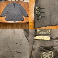 Vintage Ermenegildo Zegna Blazer 40 Gray Double Breasted Peak Lapel Jacket Check