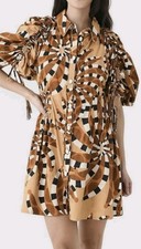 Farm Rio Dress Banana Button Down Mini Dress Women's size XS Short Sleeve Tan