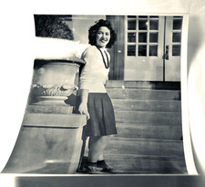 Vintage 1940s 8 X 10 Photo Young Woman Posed In Front of Building School?