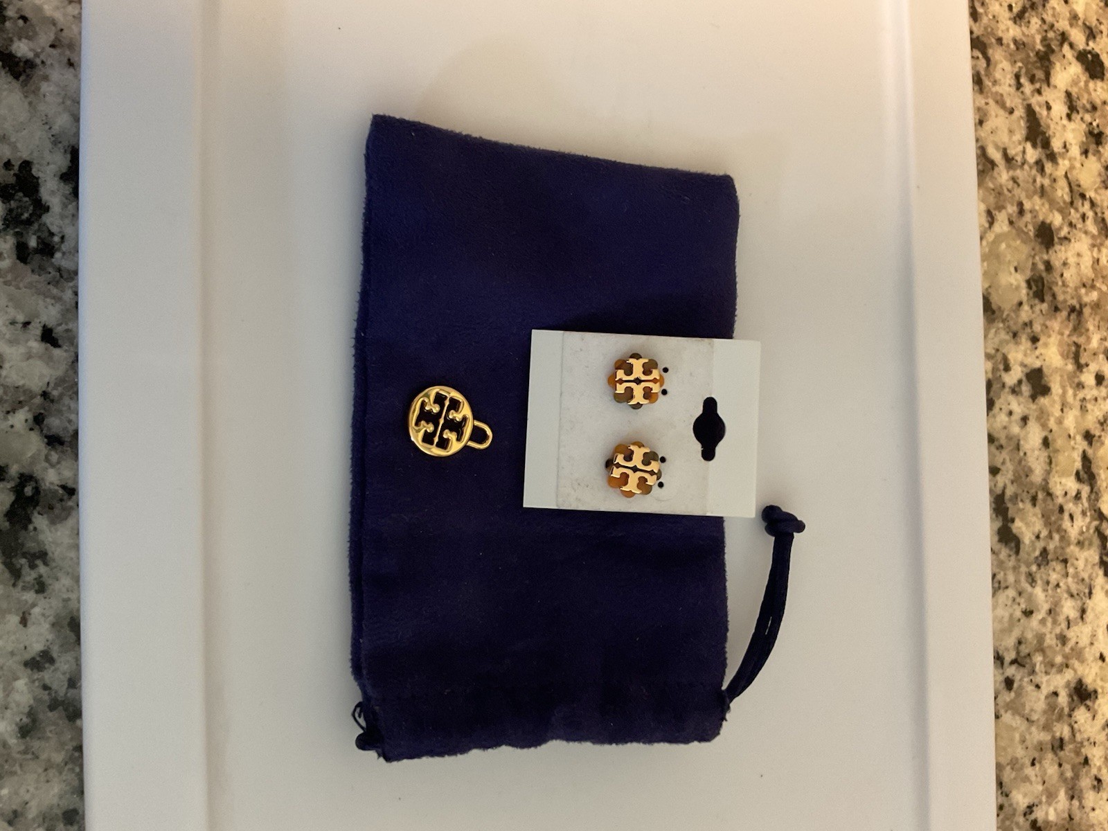 Tory Burch Resin Flower & Tortoise Shell Gold Plated Stud Earrings, Pendant, Bag