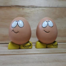 Vintage Cute Cartoon Egg Salt & Pepper Shakers Giggles by Stoneage Ceramics