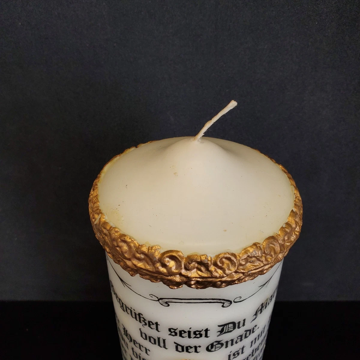 Kerze mit Gebet "Gegrüßt seist du Maria" 22 cm weiss gold Goldrand christliche