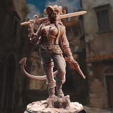 Female Tiefling Rogue Miniature 3D Printed Resin DnD Scoundrel Gunslinger Sword