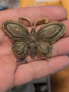 Authentic Large Vintage Gold Plated Butterfly Moth Brooch Lapel Pin