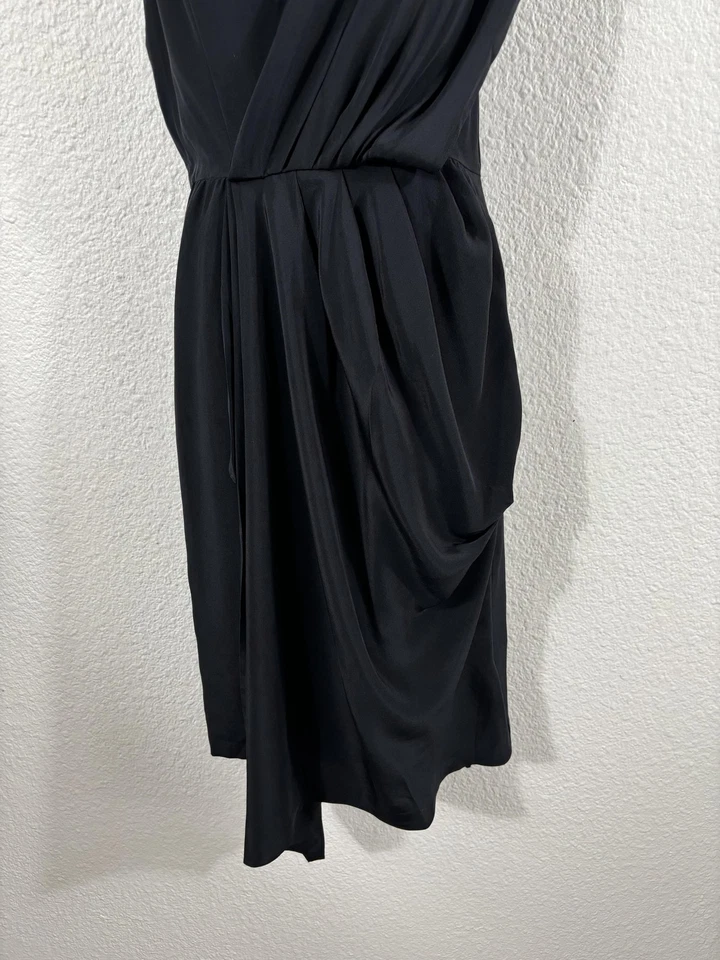 Vestido Ali Ro Mujer 2 Negro Seda Drapeado Asimétrico Sin Mangas Cóctel Fiesta Foto 3 de 4