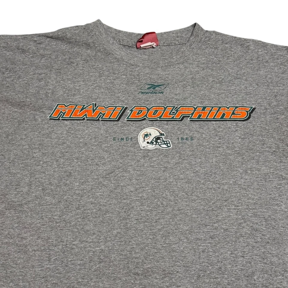 Camisa gris envejecida vintage de los años 2000 Reebok Miami Dolphins deletrea para hombre 2XL Foto 2 de 4