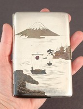 Antique Signed Japanese Meiji Sterling Silver Mixed Metal MT FUJI Cigarette Case