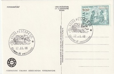REPUBLIC - POSTCARD STICKER-CANCELLATION OF PESCARA-1991