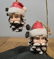 Set Of 2 Pinecone Style Santa Claus Christmas Ornaments
