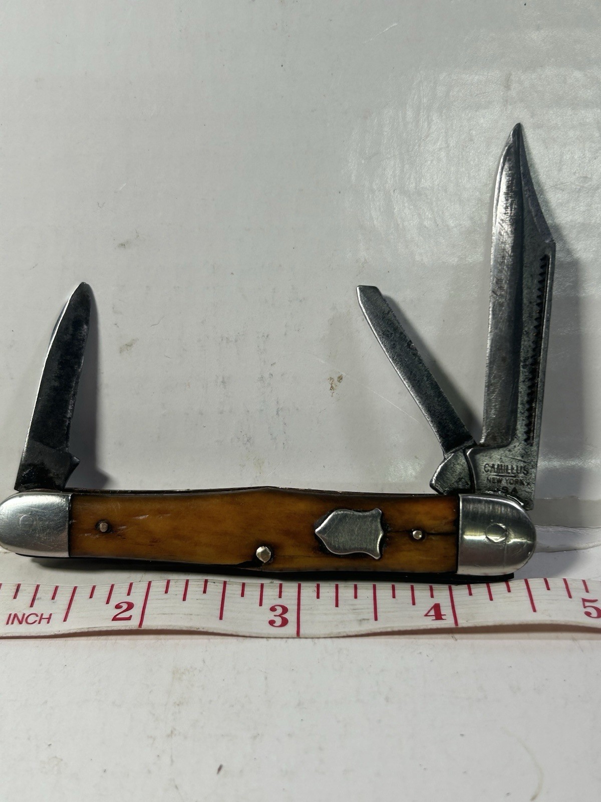 Vintage Camillus #72 Stockman Pocket Knife USA 3 Blade Smooth Bone