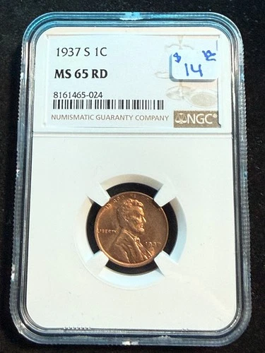 1937 S LINCOLN WHEAT CENT NGC MS 65 RD 024