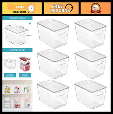 6 Pack Clear Stackable Storage Bins with Lids Handles - Large Organizers