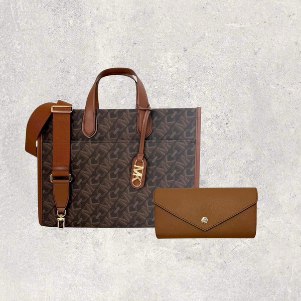 Michael Kors Mk Tasche Shopper Portemonnaie Jet Set Travel Gigi Braun Leder Neu-image