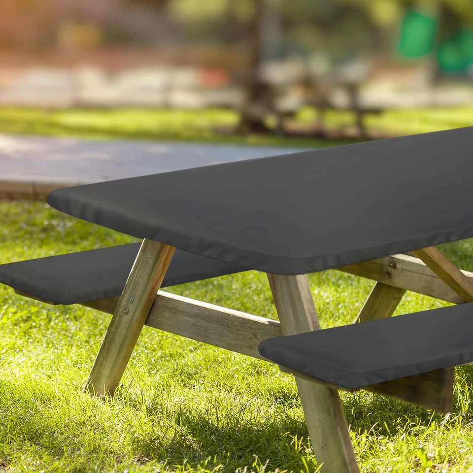 Ruisita 3 Piece Set Picnic Table and Bench Fitted Tablecloth Cover Gray Vinyl Ta - Image 2 of 4